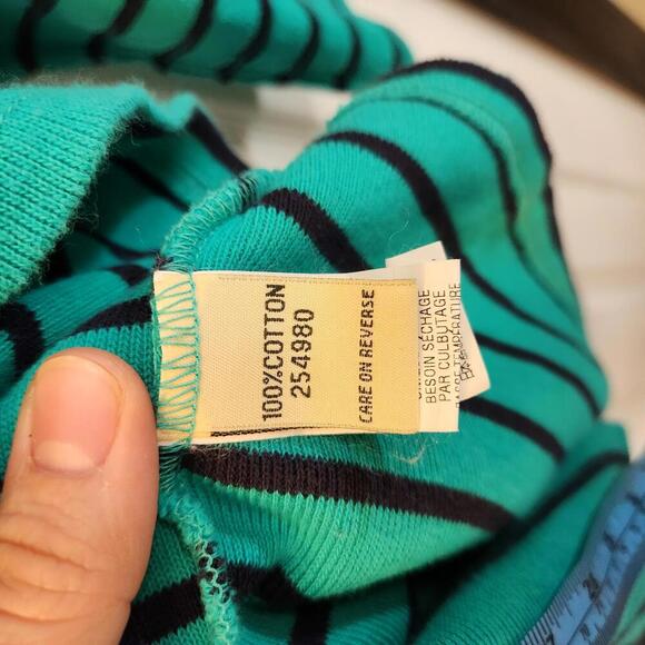 L.L.Bean Women's Teal/Navy Striped 100% Cotton Top, Size Large - Picture 3 of 8